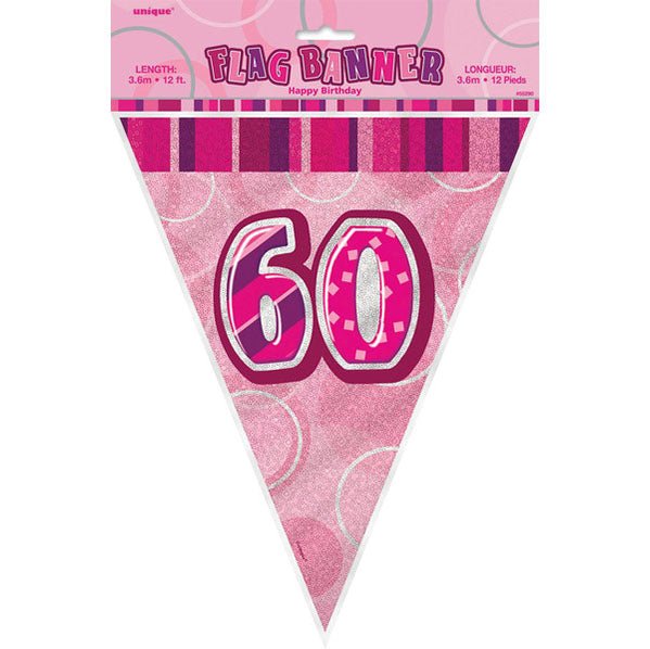 "60" Glitz Pink Flag Banner - 3.65m - The Party Marketplace
