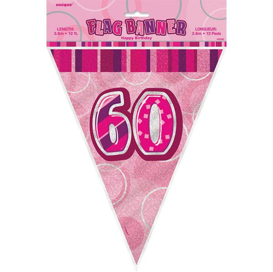 "60" Glitz Pink Flag Banner - 3.65m - The Party Marketplace