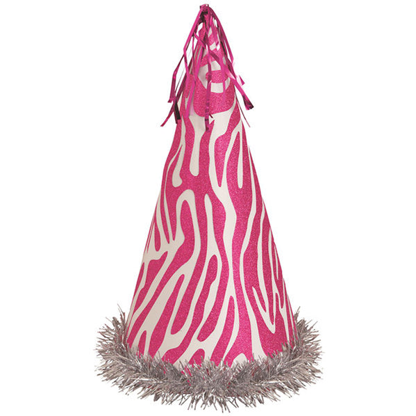 Pink Zebra Glitter Party Hat 32.5cm