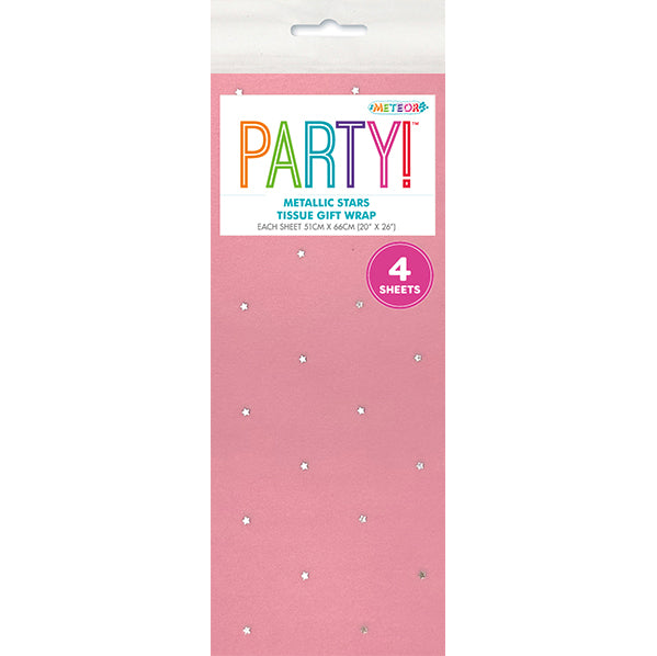 Tissue Paper - Pink with Metallic Silver Stars (4 Sheets)