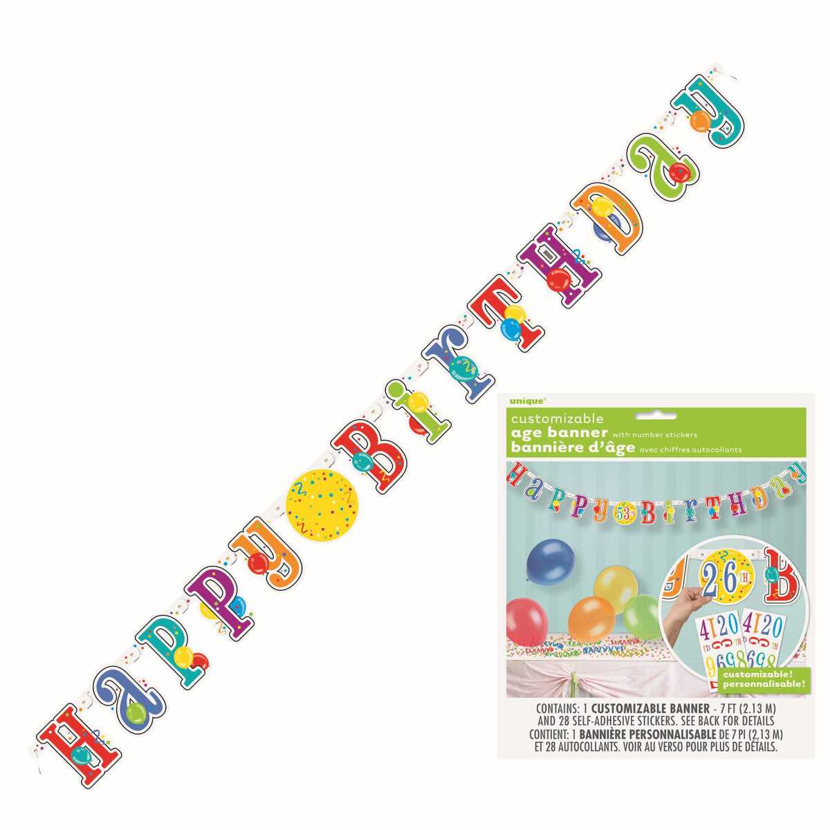 "Happy Birthday" Jointed Banner With Age Stickers - 2.13m