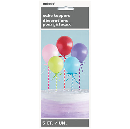 Mini Balloon Stick Cake Toppers - Assorted Colour (5 piece)