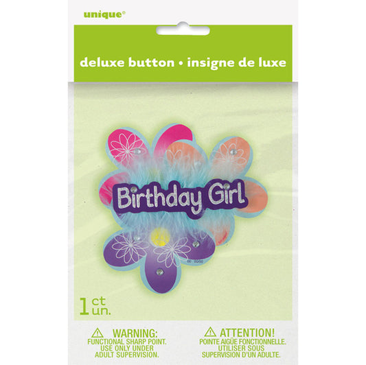 Deluxe Badge - Birthday Girl Flowers