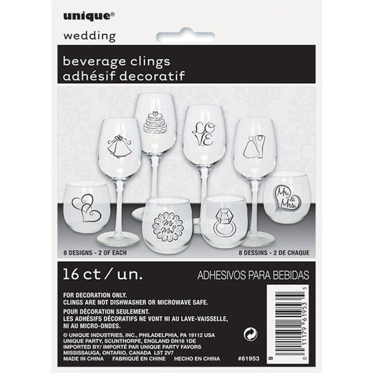 Wedding Beverage Glass Clings (Pack of 16)