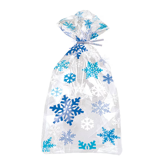 Blue Snowflakes Printed Cello Bags (Pack of 20)