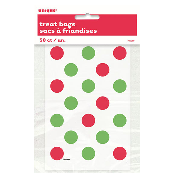 Dots Red & Green Plastic Treat Bags (Pack of 50)