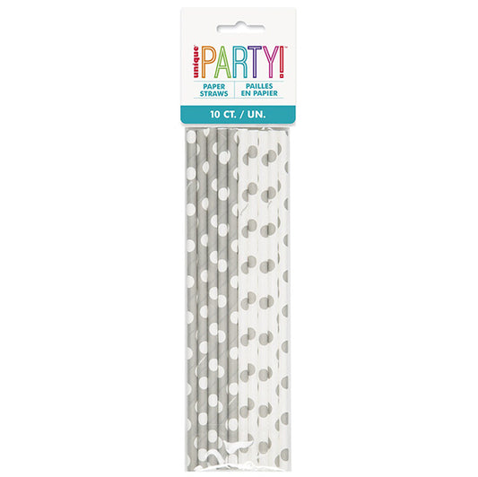 Dots Silver Paper Straws (Pack of 10)