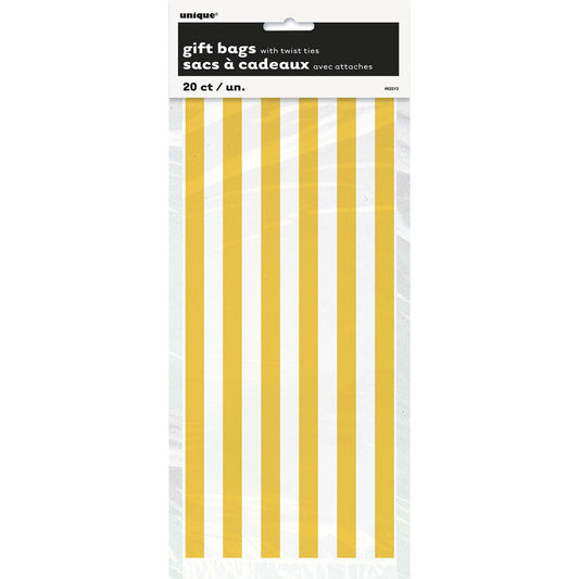 Stripes Sunflower Yellow Printed Cello Bags (Pack of 20)