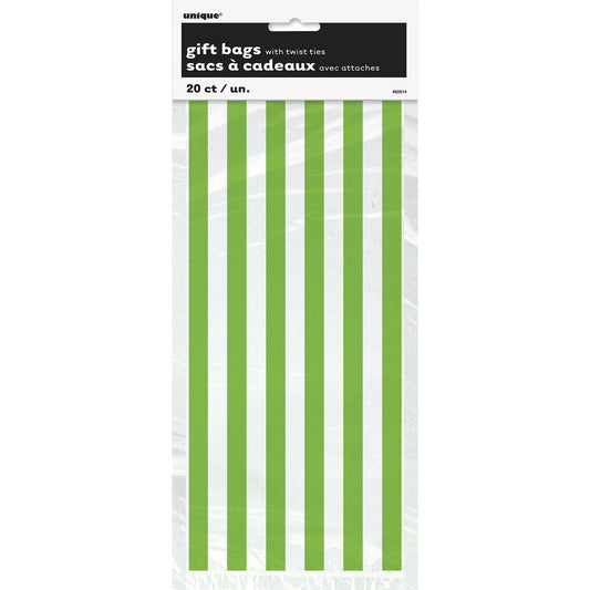 Stripes Lime Green Printed Cello Bags (Pack of 20)