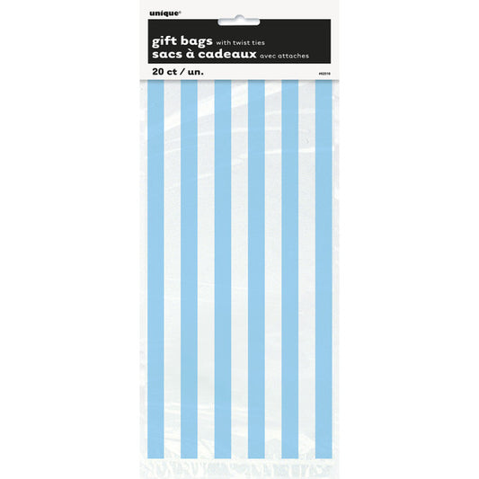 Stripes Powder Blue Printed Cello Bags (Pack of 20)