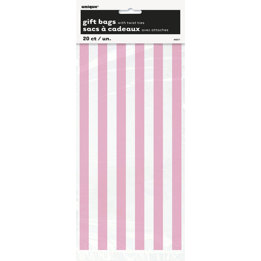 Stripes Lovely Pink Printed Cello Bags (Pack of 20)