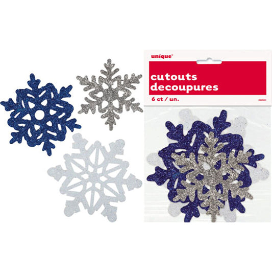 Glitter Snowflake Cutouts - Assorted Colours & Sizes (Pack of 6)