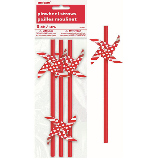 Pinwheel Paper Straws - Red (Pack of 3)