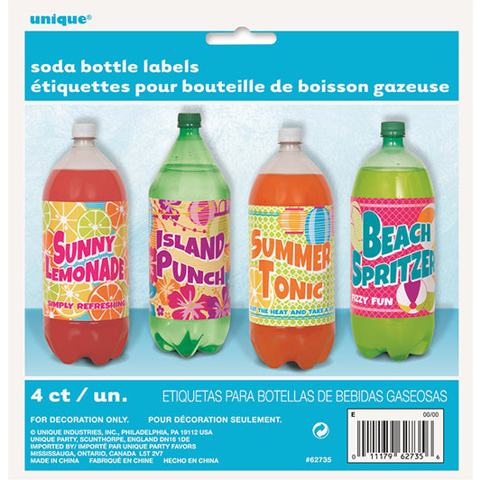 Summer Fun Luau Soft Drink Bottle Labels (Pack of 4)