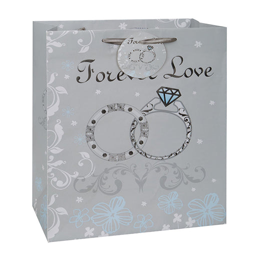 Large Gift Bag "Forever Love" Rings - Silver Glossy Foil Accents