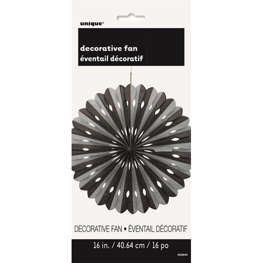 Decorative Fan - Black & Silver 40cm