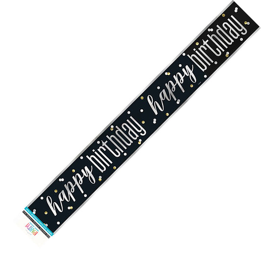 Black & Silver "Happy Birthday" Foil Banner - 3.65m