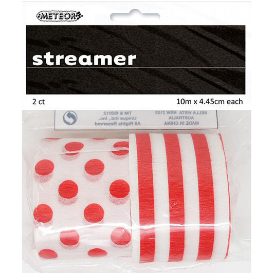 Crepe Streamers Stripes & Dots - Ruby Red (Pack of 2)