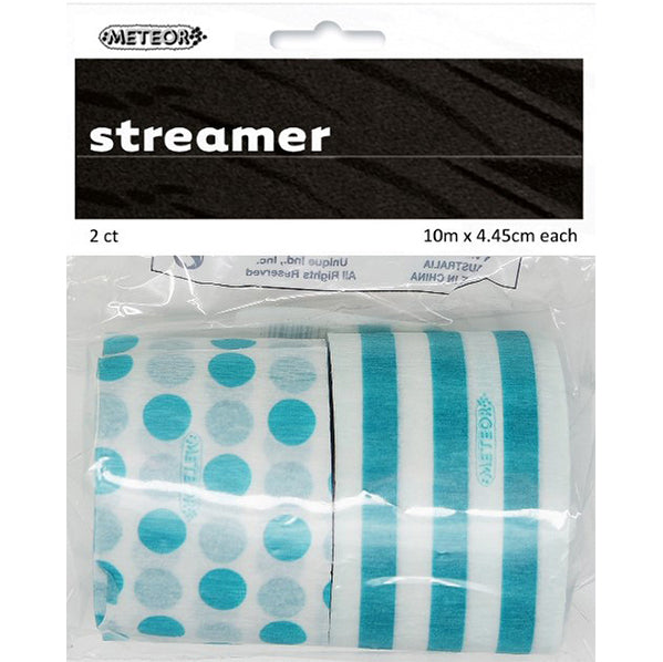 Crepe Streamers Stripes & Dots - Caribbean Teal (Pack of 2)