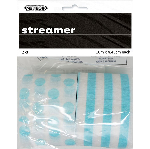 Crepe Streamers Stripes & Dots - Powder Blue (Pack of 2)