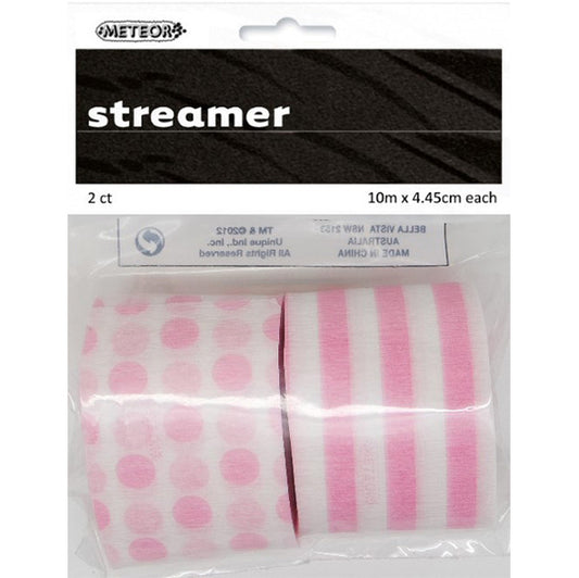 Crepe Streamers Stripes & Dots - Lovely Pink (Pack of 2)