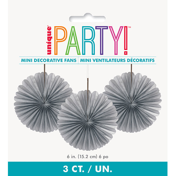 Decorative Fan - Silver 15cm (Pack of 3)