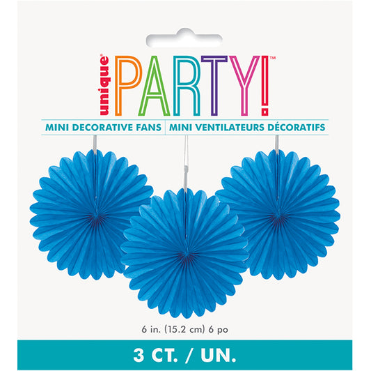 Decorative Fan - Royal Blue 15cm (Pack of 3)