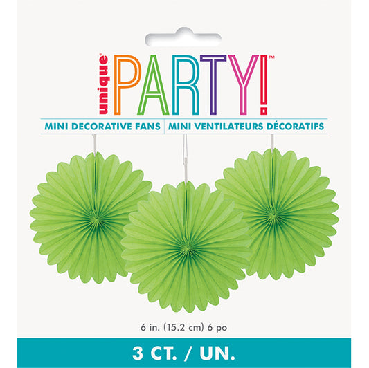 Decorative Fan - Lime Green 15cm (Pack of 3)