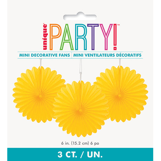 Decorative Fan - Sunflower Yellow 15cm (Pack of 3)