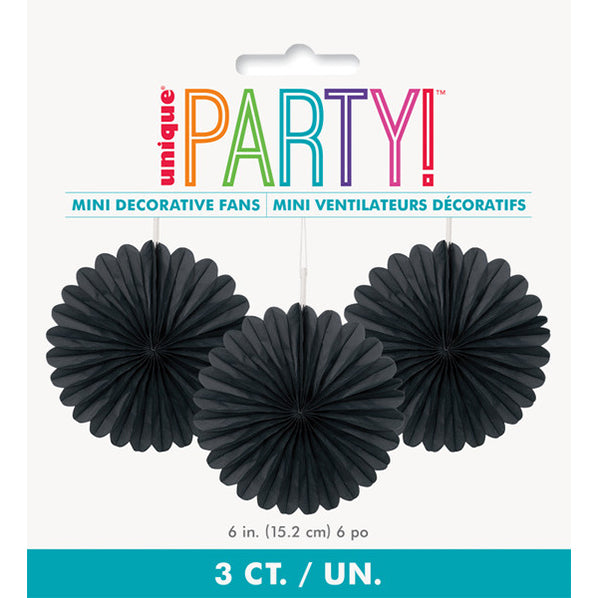 Decorative Fan - Midnight Black 15cm (Pack of 3)