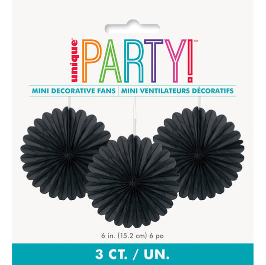 Decorative Fan - Midnight Black 15cm (Pack of 3)