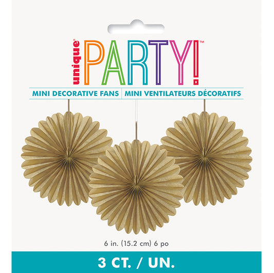 Decorative Fan - Gold 15cm (Pack of 3)