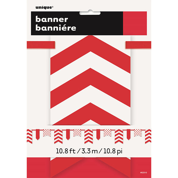 Dots, Stripes & Chevron Paper Pennant Banner - Ruby Red 3.6m