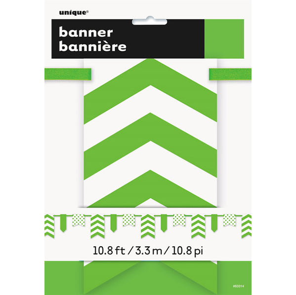 Dots, Stripes & Chevron Paper Pennant Banner - Lime Green 3.6m