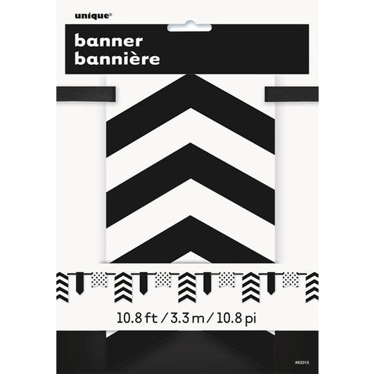 Dots, Stripes & Chevron Paper Pennant Banner - Midnight Black 3.6m