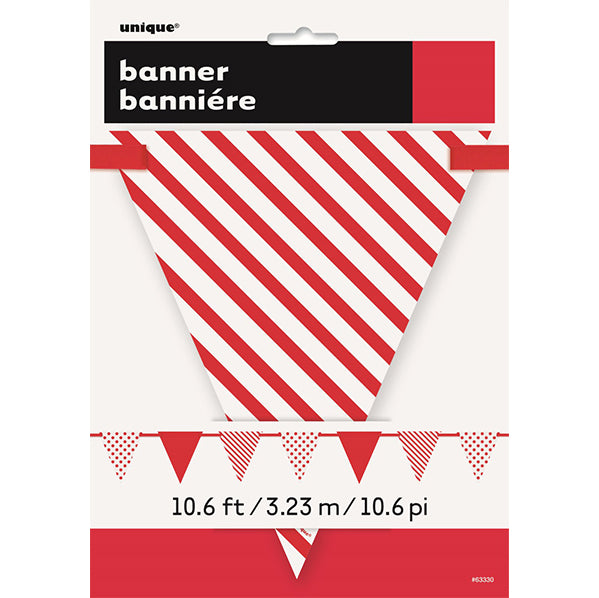 Dots & Stripes Paper Flag Banner - Ruby Red 3.65m