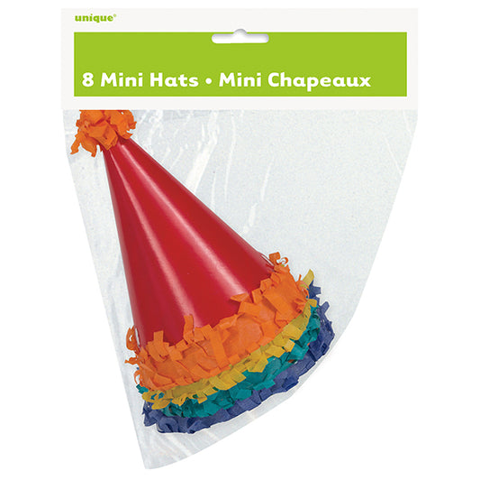 Pom Pom Mini Party Hats - 11cm (Pack of 8)