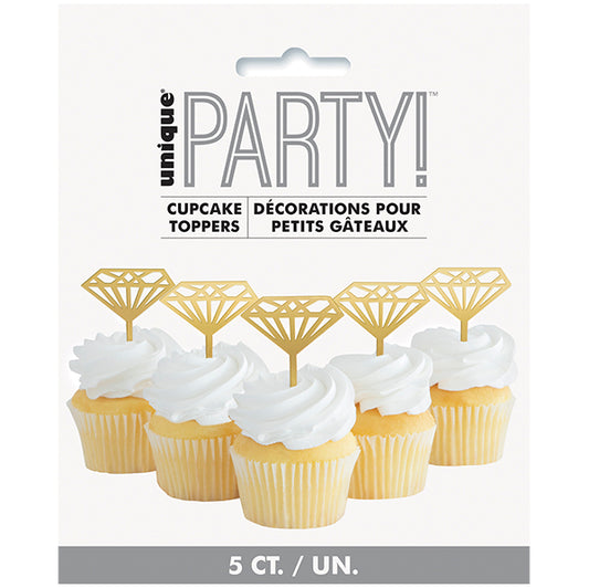 Gold Diamond Plastic Cupcake Toppers (5 piece)