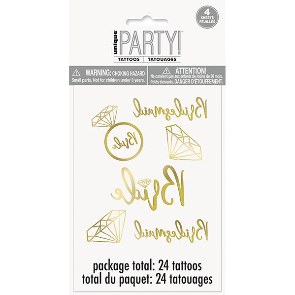 "Bride To Be" Metallic Foil Tattoos (Pack of 24)