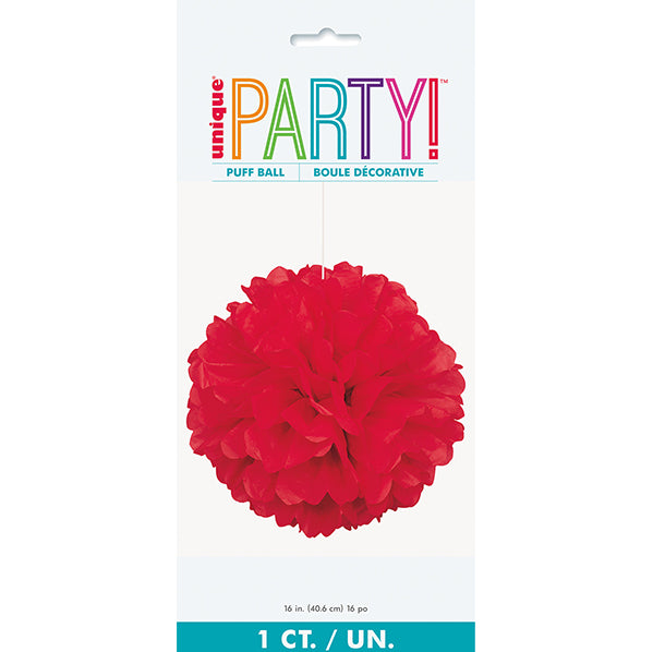 Puff Ball Decoration - Ruby Red 40cm