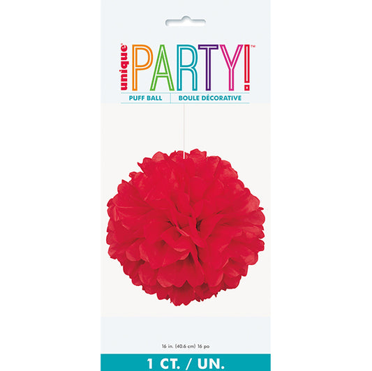 Puff Ball Decoration - Ruby Red 40cm