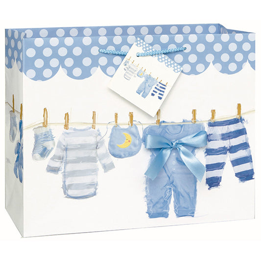 Large Gift Bag - Baby Blue Bow Clothesline