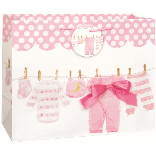 Large Gift Bag - Baby Pink Bow Clothesline