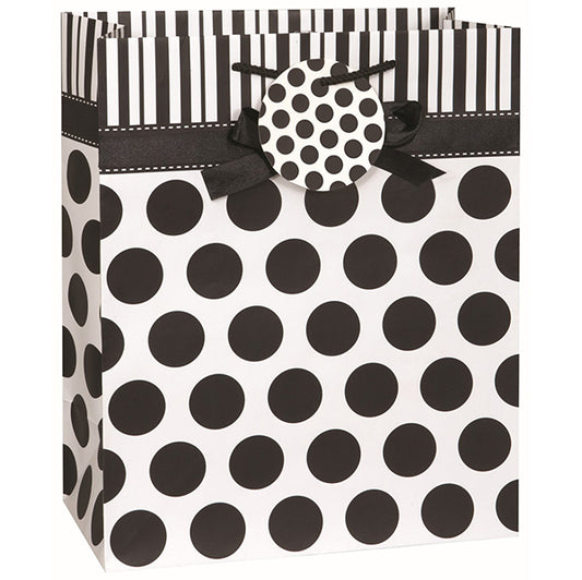 Large Gift Bag - Black & White Dots With Bow