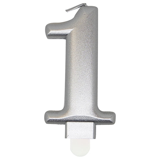 Metallic Silver Numeral Candle - 1