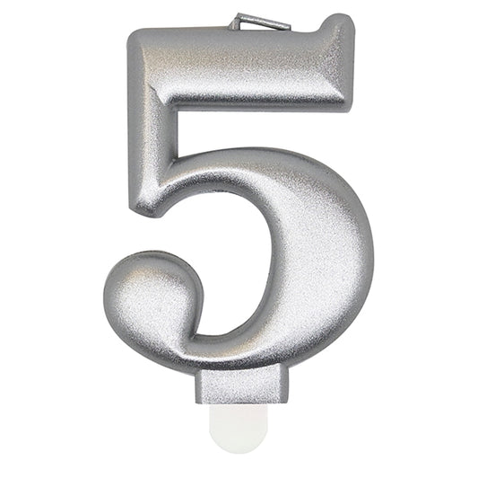 Metallic Silver Numeral Candle - 5