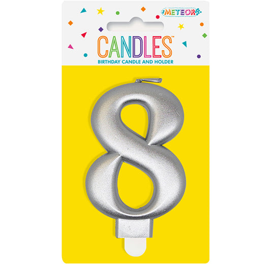 Metallic Silver Numeral Candle - 8