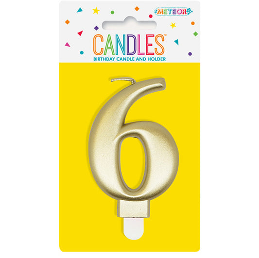 Metallic Gold Numeral Candle - 6