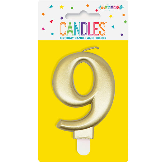 Metallic Gold Numeral Candle - 9