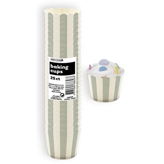 Baking Cups - Stripes Silver (Pack of 25)